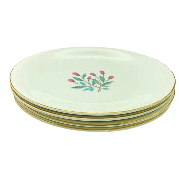 Four (4) Wedgwood England 1960's Pink Hope Floral Dinner Plates Mid Century